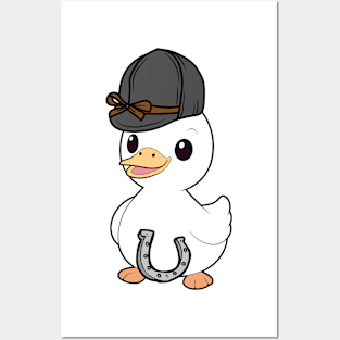 Funny duck is ready to ride a horse Posters and Art